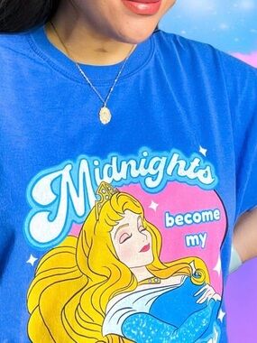 Crown & Castle Co | Midnights Swiftie Sleeping Beauty Inspired Tee Pink Medium